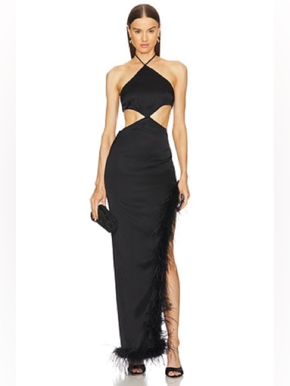 NWT Michael Costello x REVOLVE Vanna Black Feather Gown Dress, Size XS